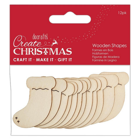 Vanerikoriste 12 kpl - Papermania Create Christmas Wooden Shapes Stockings Natural