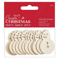 Vanerikoriste 12 kpl - Papermania Create Christmas Wooden Shapes Snowman Natural