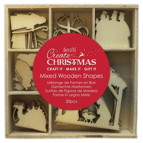 Vanerikoristeet 30 kpl - Papermania Create Christmas Mixed Wooden Shapes Nativity
