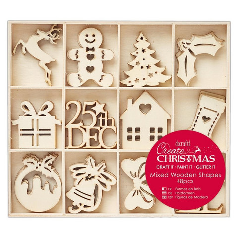 Vanerikoristeet 48 kpl - Papermania Create Christmas Mixed Wooden Shapes Christmas Icons