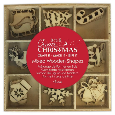 Vanerikoristeet 45 kpl - Papermania Create Christmas Mixed Wooden Shapes Christmas Icons