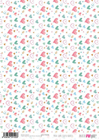 Decoupage-arkki A4 - Mira Como Floto Hearts Papers For You Rice Paper