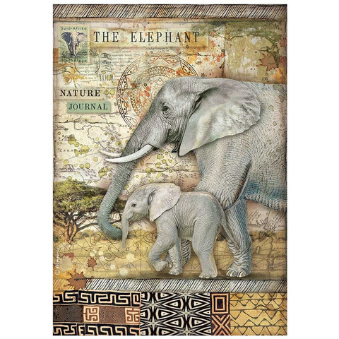 Decoupage-arkki A4 - Stamperia Rice Paper Savana The Elephant