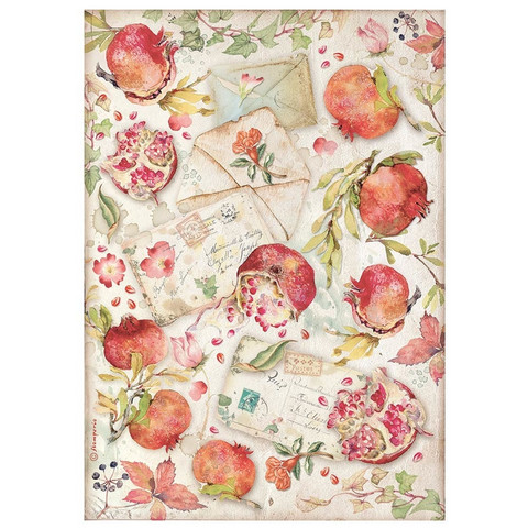 Decoupage-arkki A4 - Stamperia Rice Paper Casa Granada Pomegranades and Letters