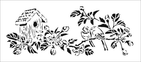 Sabluuna 10x21 cm - The Crafter's Workshop Birdhouse Couple Slimline Stencil