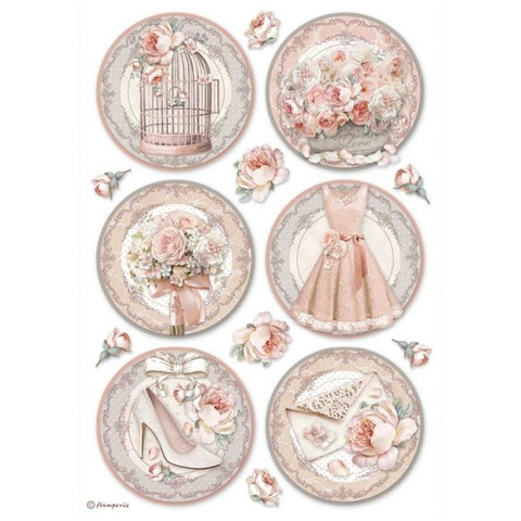 Decoupage-arkki A4 - Stamperia Rice Paper You and Me Rounds