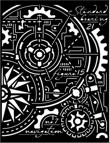 Sabluuna 20x25 cm - Stamperia Thick Stencil Sir Vagabond Aviator Gears Compass