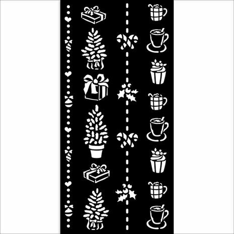 Sabluuna 12x25 cm - Stamperia Thick Stencil Christmas Border Gift and Cups