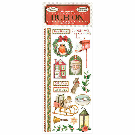 Siirtokuva-arkki 10x21 cm - Stamperia Rub-On Classic Christmas