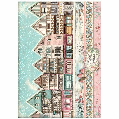 Decoupage-paperi A4 - Stamperia Rice Paper Sweet Winter Sweet Village