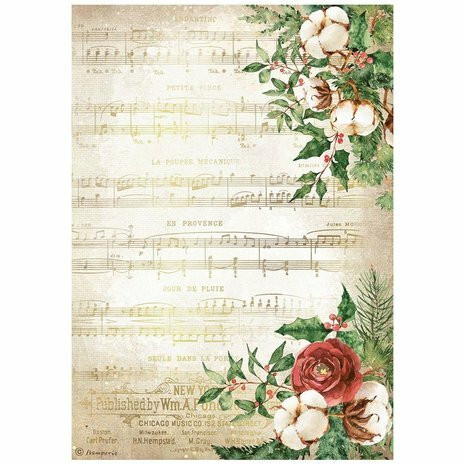 Decoupage-paperi A4 - Stamperia Rice Paper Romantic Home for the Holidays Music