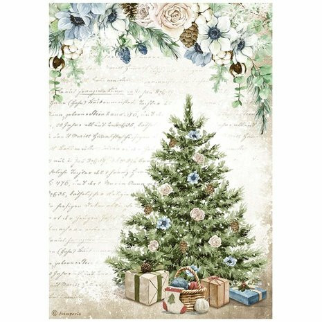 Decoupage-paperi A4 - Stamperia Rice Romantic Cozy Winter Blue Tree
