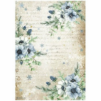 Decoupage-paperi A4 - Stamperia Rice Paper Romantic Cozy Winter Blue Flowers