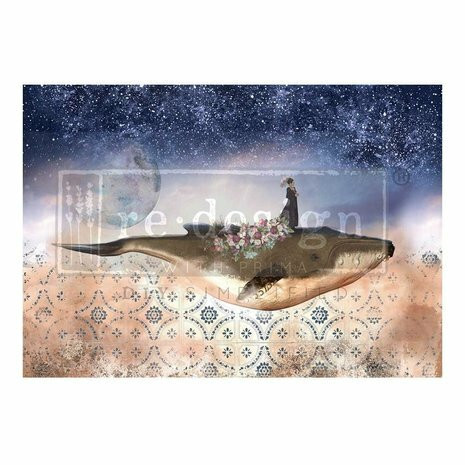 Decoupage-kuitupaperi 59x84 cm - Whale In Cosmos Re-Design Decoupage Fiber Paper