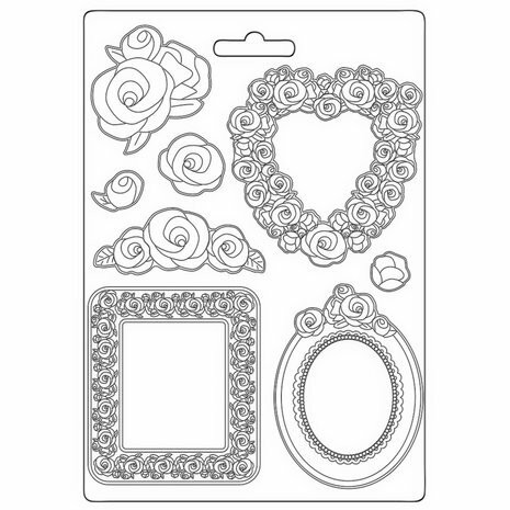 Muotti 21x29 cm - Stamperia Rose Parfum Soft Mould Frames and Roses