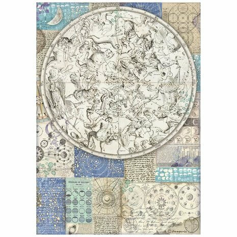 Decoupage-paperi A4 - Stamperia Rice Paper Cosmos Infinity Zodiac