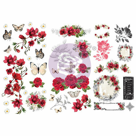 Siirtokuva  45x30 cm - Prima Marketing Magnolia Rouge Rub On Transfers