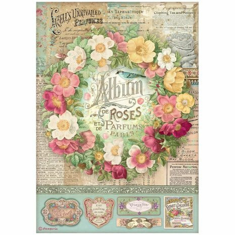 Decoupage-paperi A4 - Stamperia Rose Parfum Rice Paper Album de Roses