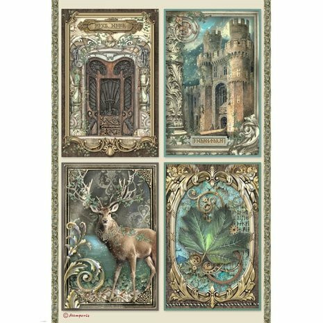 Decoupage-paperi A4 - Stamperia Magic Forest Packed Cards