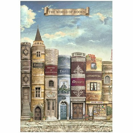 Decoupage-paperi A4 - Stamperia Vintage Library Rice Paper The World of Book