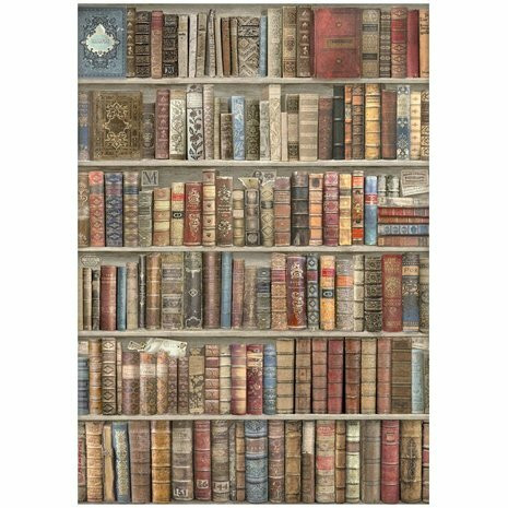 Decoupage-paperi A4 - Stamperia Vintage Library Rice Paper Bookcase