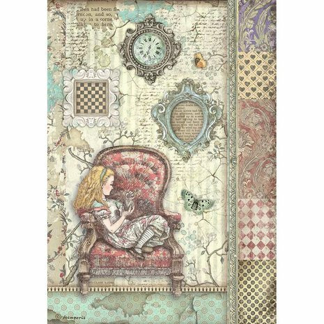 Decoupage-paperi A4 - Stamperia Alice Rice Paper Alice on the Chair
