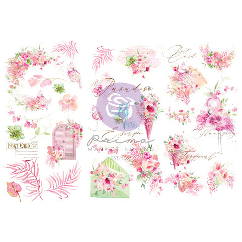 Siirtokuva 30x45 cm - Re-Design with Prima ostcards from Paradise Rub-Ons Transfer Sheets