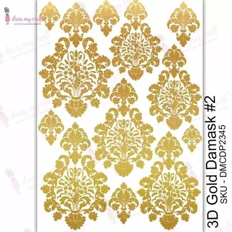 Vesisiirtokuva A4 - Dress My Craft Transfer Me 3D Gold Damask #2