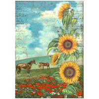 Decoupage-paperi A4 - Stamperia Stamperia Sunflower Art and Horses