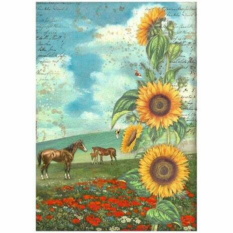 Decoupage-paperi A4 - Stamperia Stamperia Sunflower Art and Horses