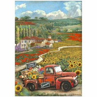 Decoupage-paperi A4 - Stamperia Stamperia Sunflower Art Vintage Car