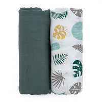 Isot harsot, bambupuuvilla, Petite, 120x120cm, Misty Green Leaves