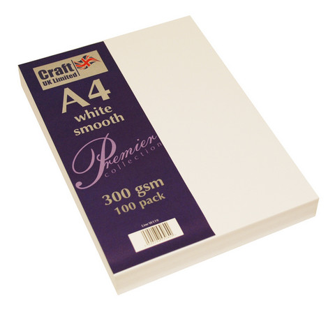 CraftUK - White Smooth Card A4, valkoinen, 300g, 100ark