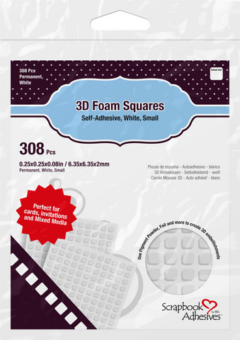 Scrapbook Adhesives - 3D Foam Squares, Tarrapaloja, Valkoinen, 2mm, 308kpl