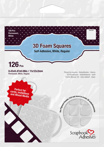 Scrapbook Adhesives - 3D Foam Squares, Tarrapaloja, Valkoinen, 2mm, 126kpl