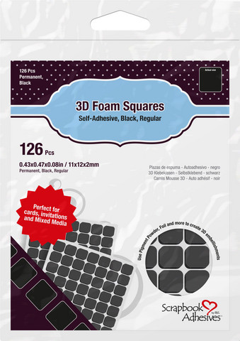 Scrapbook Adhesives - 3D Foam Squares, Tarrapaloja, Musta, 2mm, 126kpl