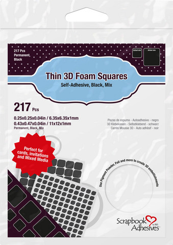 Scrapbook Adhesives - 3D Foam Squares, Tarrapaloja, Musta, 1mm, 217kpl