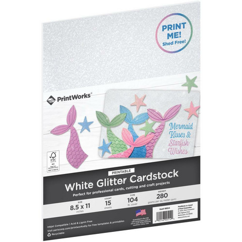 PrintWorks - Printable Glitter Cardstock, Letter, Valkoinen, 15 arkkia