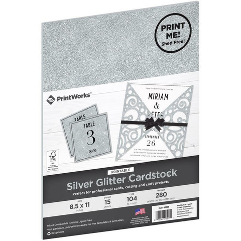 PrintWorks - Printable Glitter Cardstock, Letter, Hopea, 15 arkkia