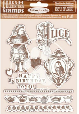 Stamperia - Alice, Rubber Stamp, Leimasetti, Happy Birthday
