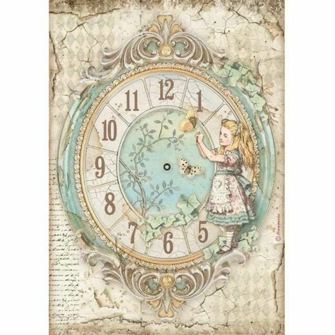 Stamperia - Alice, Rice Paper, A4, Clock