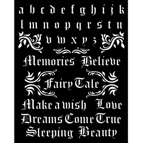 Stamperia - Sleeping Beauty, Stencil 20x25cm, Alphabet and Quotes