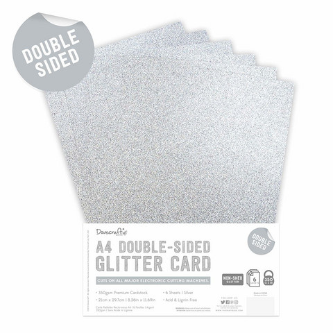 Dovecraft - Double Sided Glitter Pack, Silver, A4, 6 arkkia
