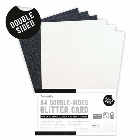 Dovecraft - Double Sided Glitter Pack, Black & White, A4, 6 arkkia