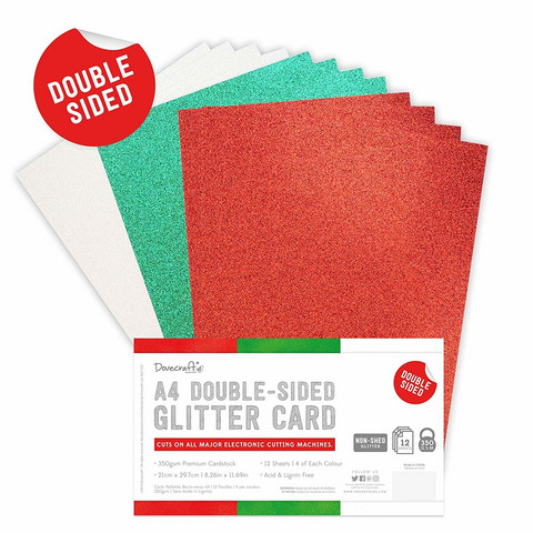 Dovecraft - Double Sided Glitter Bumper Pack, Festive, A4, 12 arkkia