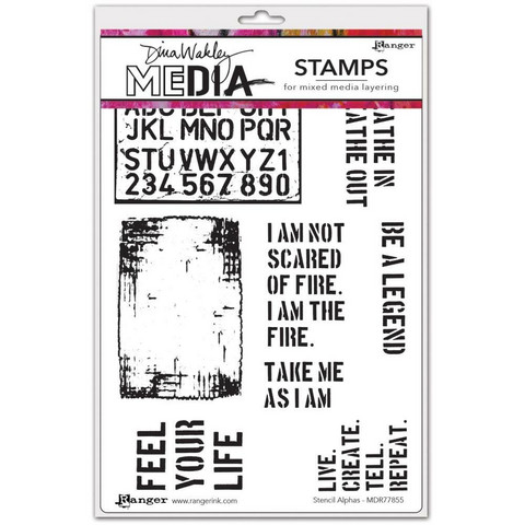 Dina Wakley Media - Cling Stamps, Stencil Alphas, Leimasetti