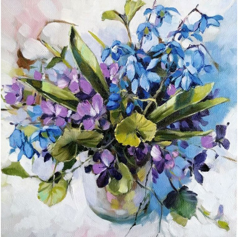 Collection D'Art - Violets and Snowdrops (K)(N), Timanttimaalaus, 38x38cm