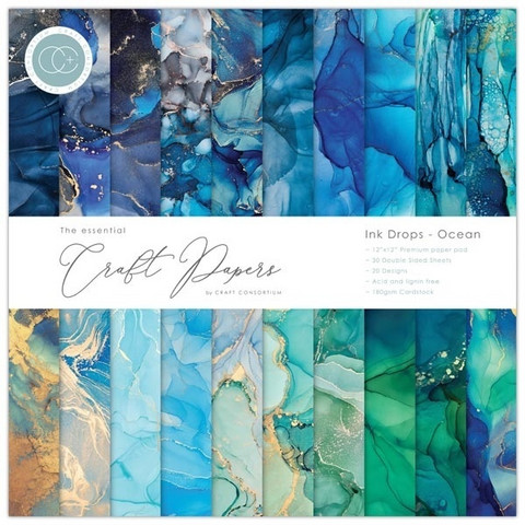 Craft Consortium - Essential Craft Papers, Ink Drops Ocean, 12