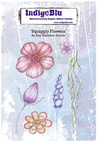 IndigoBlu - Squiggly Flowers A6, Leimasetti
