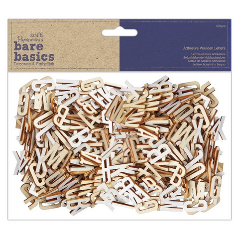 Papermania - Bare Basics Adhesive Wooden Letters, 600kpl